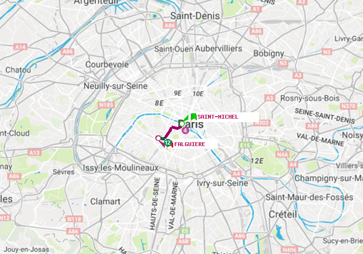 plan itinéraire ratp de Saint-Michel à Falguière