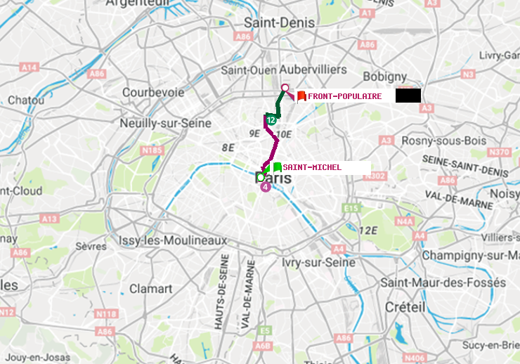 plan itinéraire ratp de Saint-Michel à Front Populaire