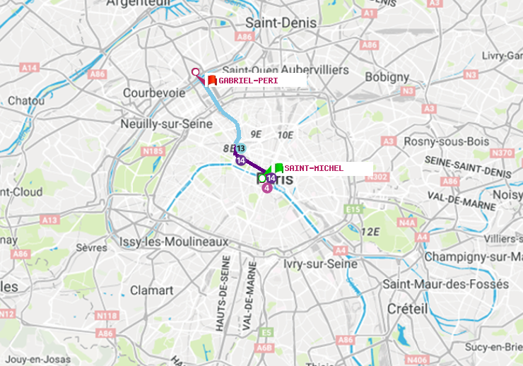 plan itinéraire ratp de Saint-Michel à Gabriel-Péri