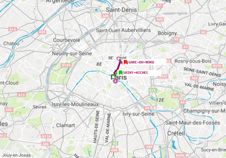 plan itinéraire ratp de Saint-Michel à Gare du Nord