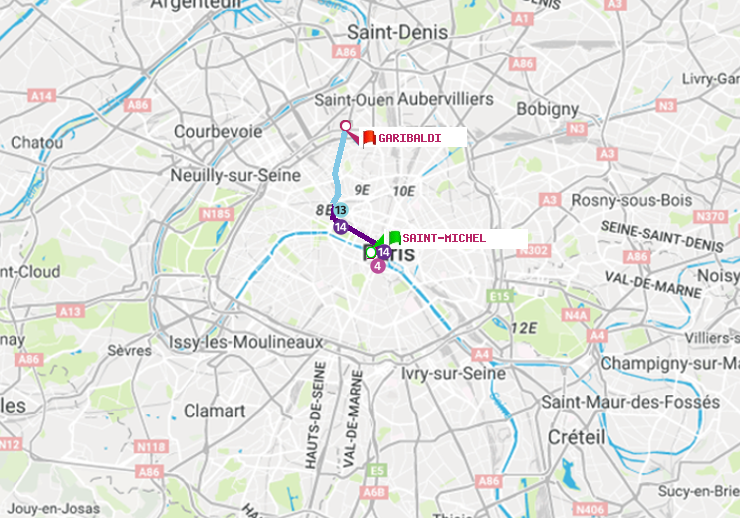 plan itinéraire ratp de Saint-Michel à Garibaldi