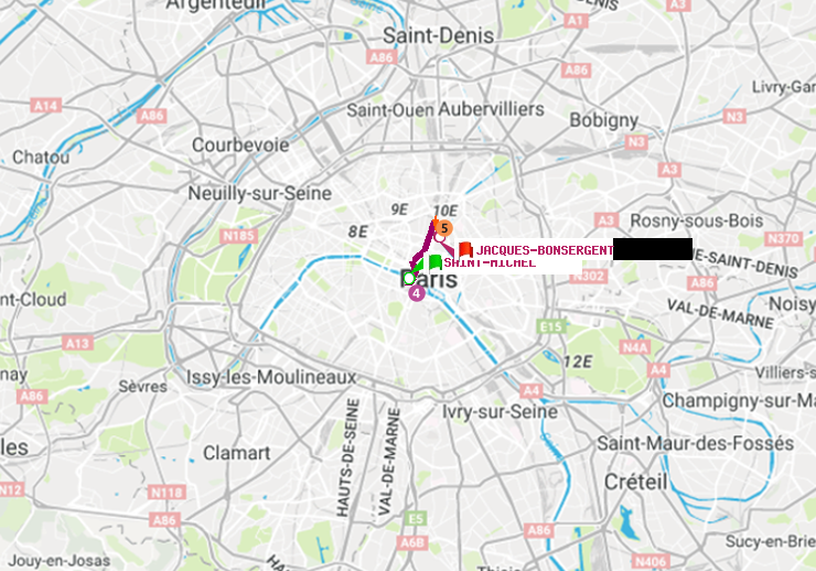 plan itinéraire ratp de Saint-Michel à Jacques-Bonsergent