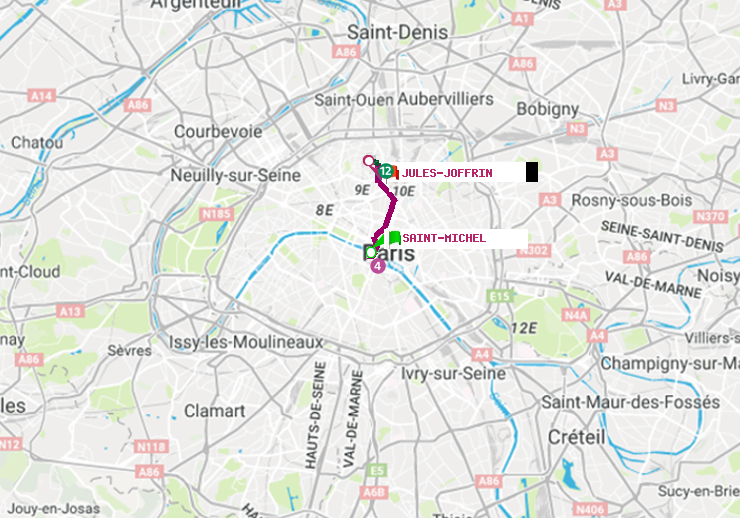 plan itinéraire ratp de Saint-Michel à Jules Joffrin
