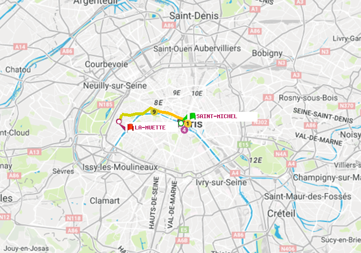 plan itinéraire ratp de Saint-Michel à La Muette