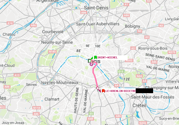 plan itinéraire ratp de Saint-Michel à Le Kremlin-Bicêtre