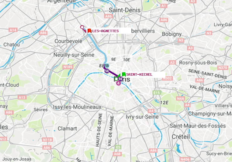 plan itinéraire ratp de Saint-Michel à Les Agnettes