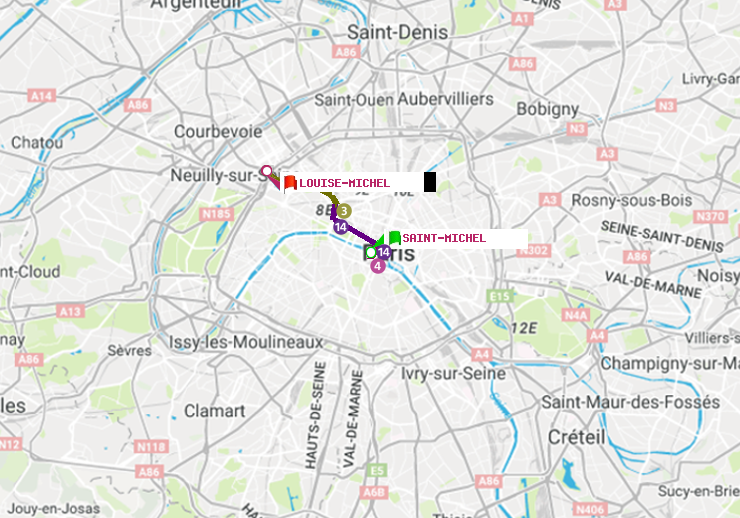 plan itinéraire ratp de Saint-Michel à Louise Michel
