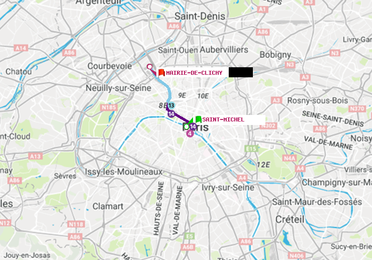 plan itinéraire ratp de Saint-Michel à Mairie de Clichy