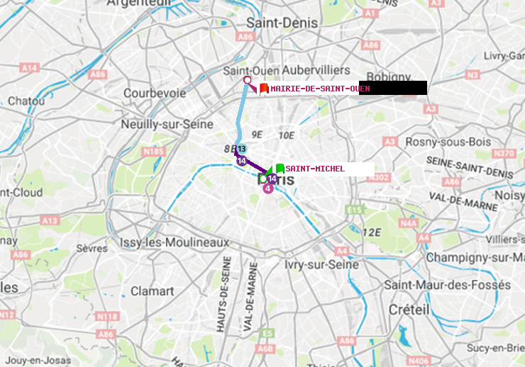 plan itinéraire ratp de Saint-Michel à Mairie de Saint-Ouen