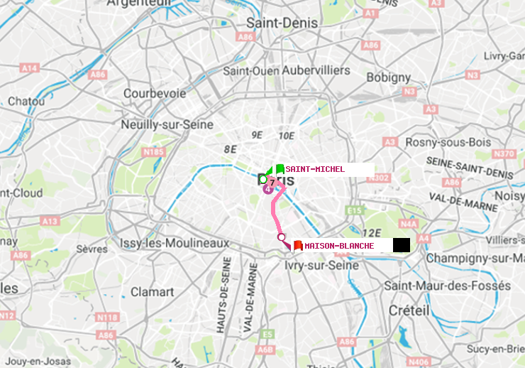 plan itinéraire ratp de Saint-Michel à Maison Blanche