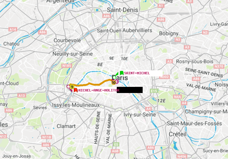 plan itinéraire ratp de Saint-Michel à Michel-Ange-Molitor