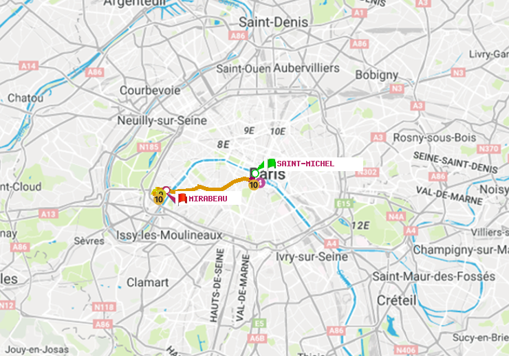 plan itinéraire ratp de Saint-Michel à Mirabeau