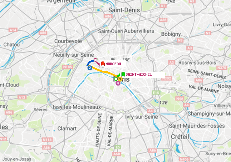 plan itinéraire ratp de Saint-Michel à Monceau