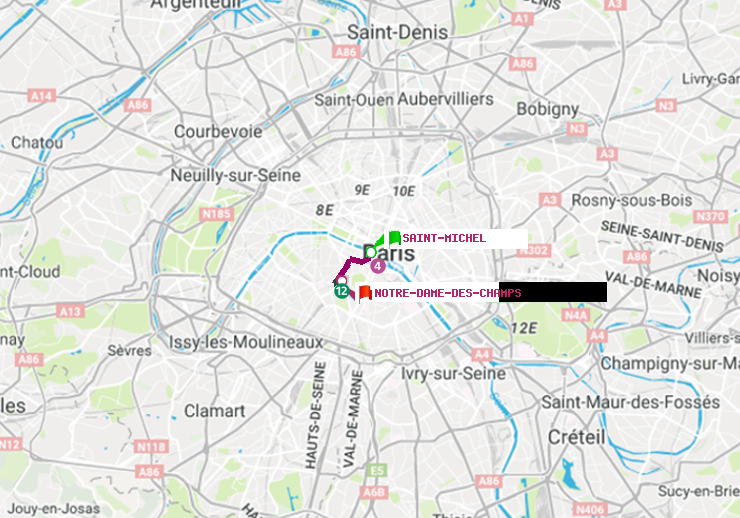 plan itinéraire ratp de Saint-Michel à Notre-Dame des Champs