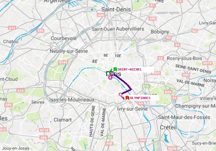 plan itinéraire ratp de Saint-Michel à Olympiades