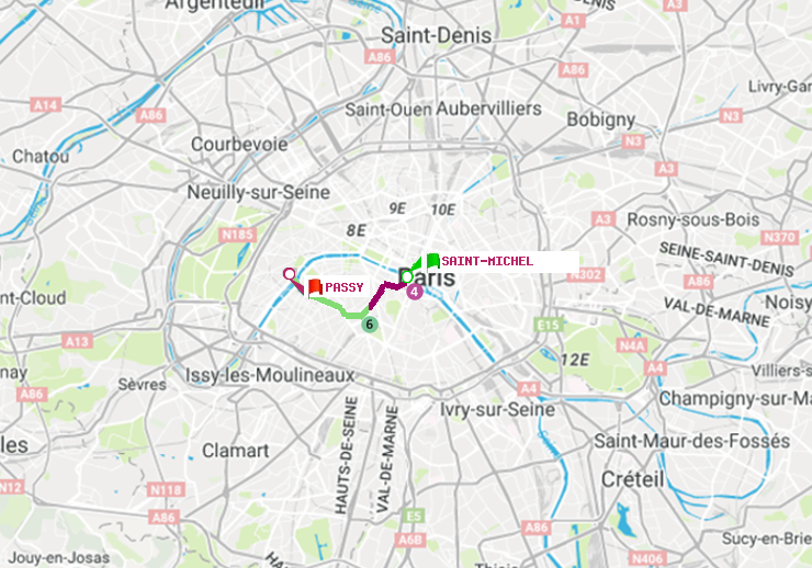 plan itinéraire ratp de Saint-Michel à Passy