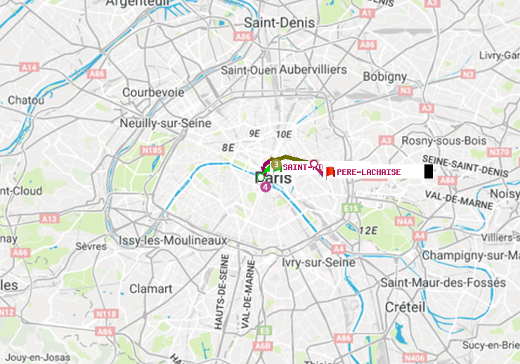 plan itinéraire ratp de Saint-Michel à Père-Lachaise