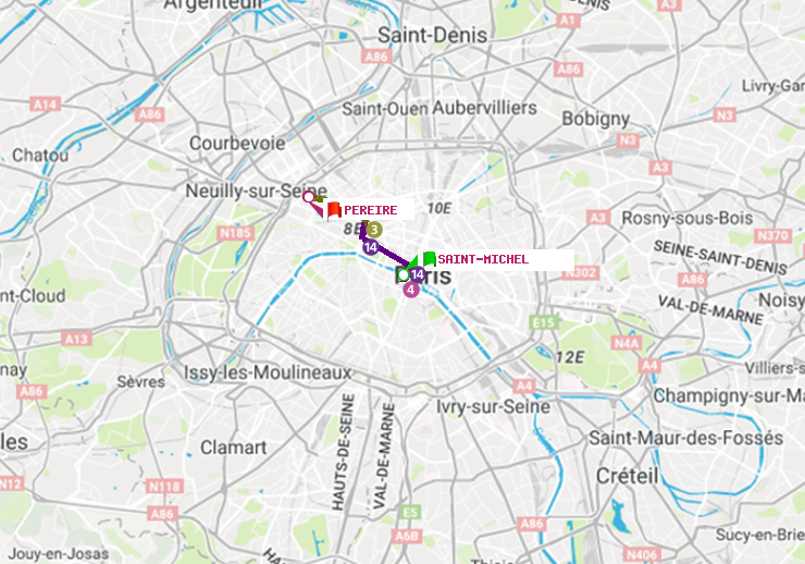 plan itinéraire ratp de Saint-Michel à Péreire