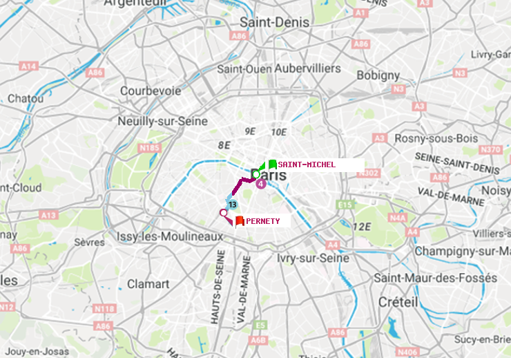 plan itinéraire ratp de Saint-Michel à Pernety