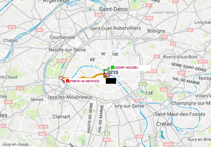 plan itinéraire ratp de Saint-Michel à Porte d