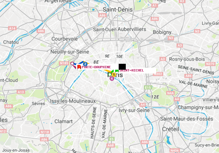 plan itinéraire ratp de Saint-Michel à Porte Dauphine (Maréchal de Lattre de Tassigny)