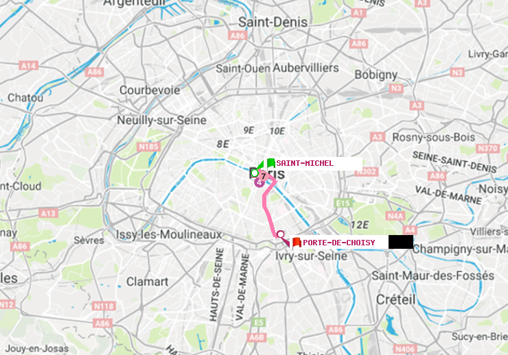 plan itinéraire ratp de Saint-Michel à Porte de Choisy