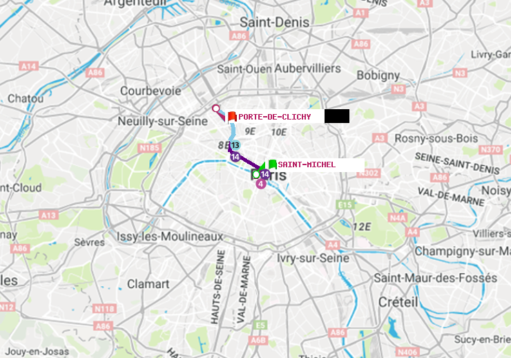 plan itinéraire ratp de Saint-Michel à Porte de Clichy