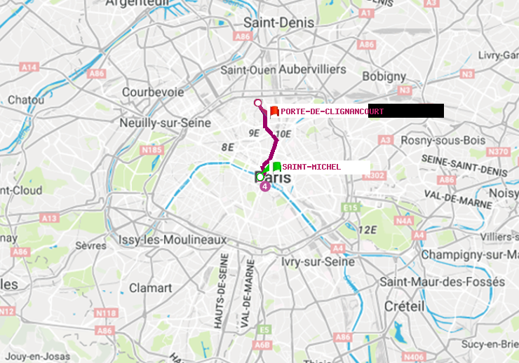 plan itinéraire ratp de Saint-Michel à Porte de Clignancourt