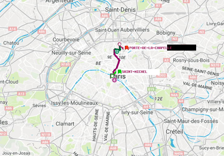 plan itinéraire ratp de Saint-Michel à Porte de la Chapelle