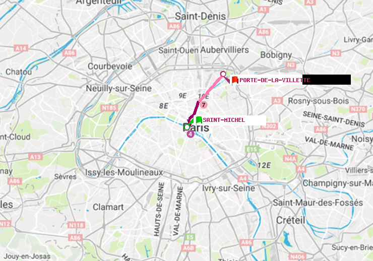 plan itinéraire ratp de Saint-Michel à Porte de la Villette