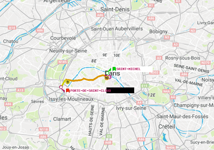 plan itinéraire ratp de Saint-Michel à Porte de Saint-Cloud