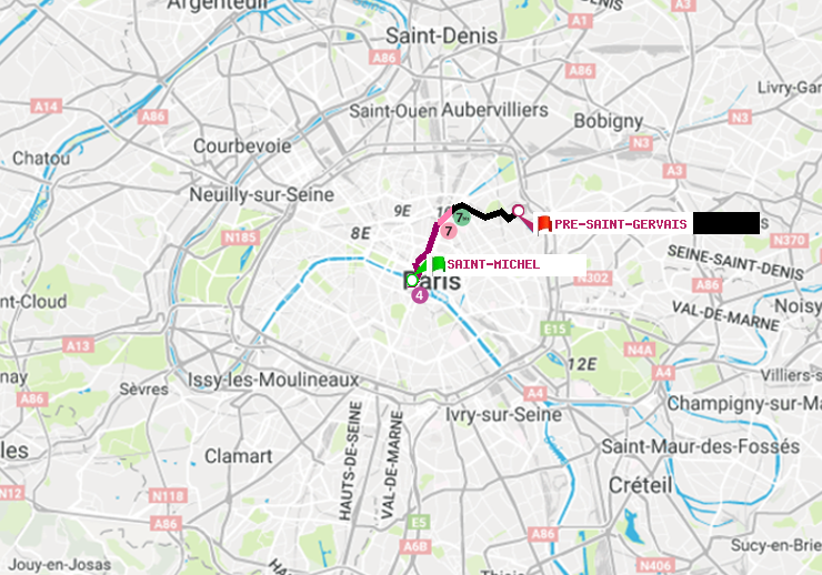 plan itinéraire ratp de Saint-Michel à Pré-Saint-Gervais