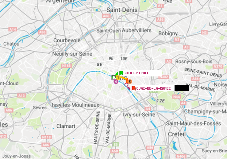 plan itinéraire ratp de Saint-Michel à Quai de la Rapée