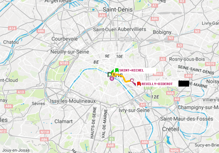 plan itinéraire ratp de Saint-Michel à Reuilly-Diderot