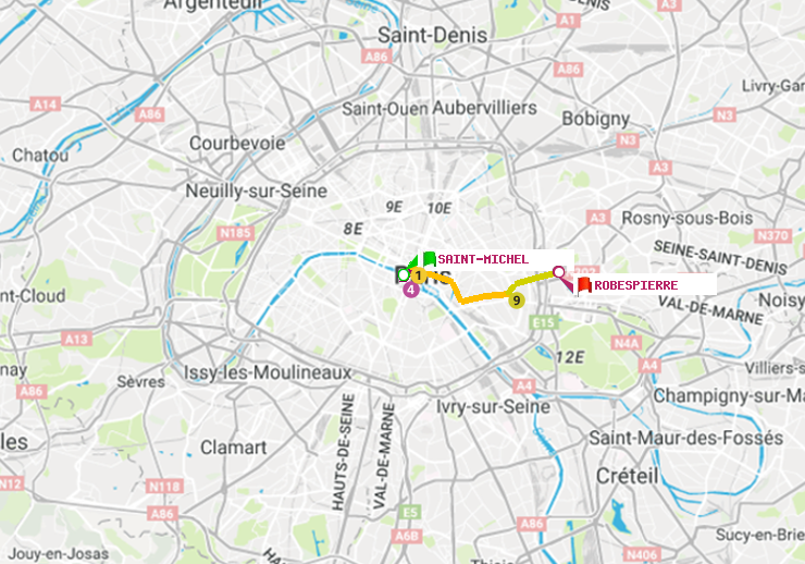 plan itinéraire ratp de Saint-Michel à Robespierre