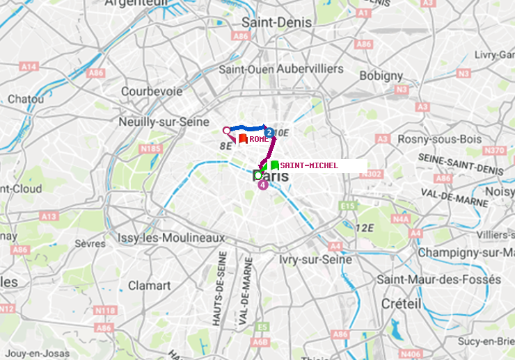 plan itinéraire ratp de Saint-Michel à Rome