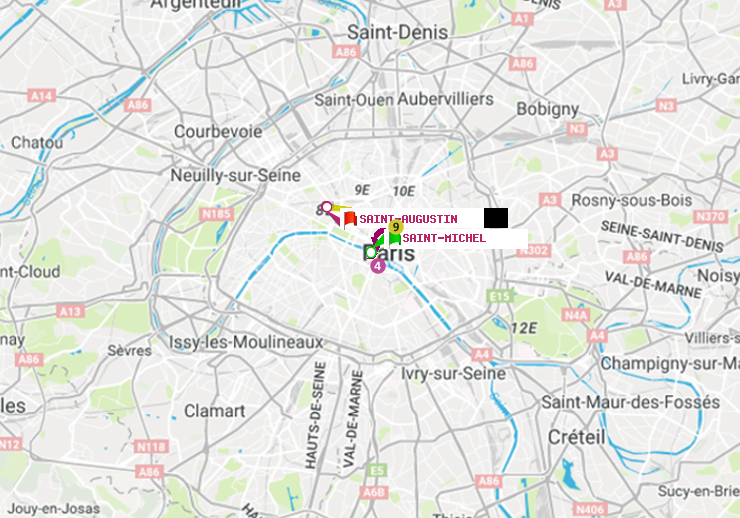 plan itinéraire ratp de Saint-Michel à Saint-Augustin