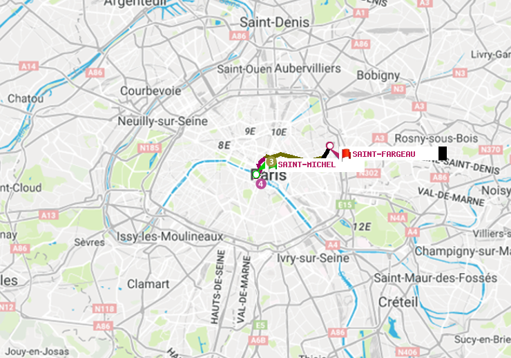 plan itinéraire ratp de Saint-Michel à Saint-Fargeau