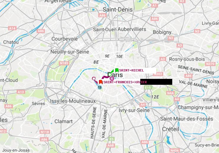 plan itinéraire ratp de Saint-Michel à Saint-Francois-Xavier