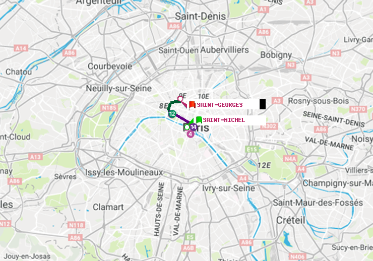 plan itinéraire ratp de Saint-Michel à Saint-Georges