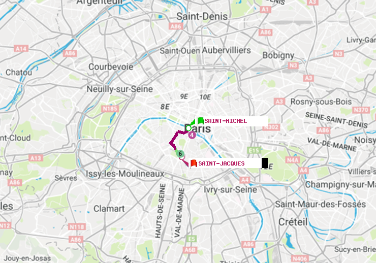plan itinéraire ratp de Saint-Michel à Saint-Jacques