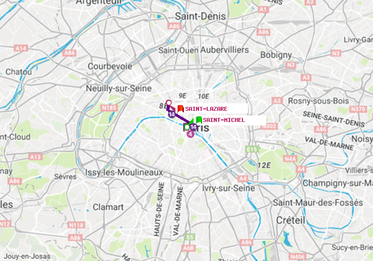 plan itinéraire ratp de Saint-Michel à Saint-Lazare