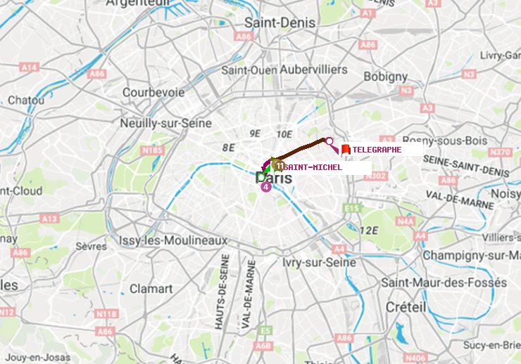 plan itinéraire ratp de Saint-Michel à Telegraphe