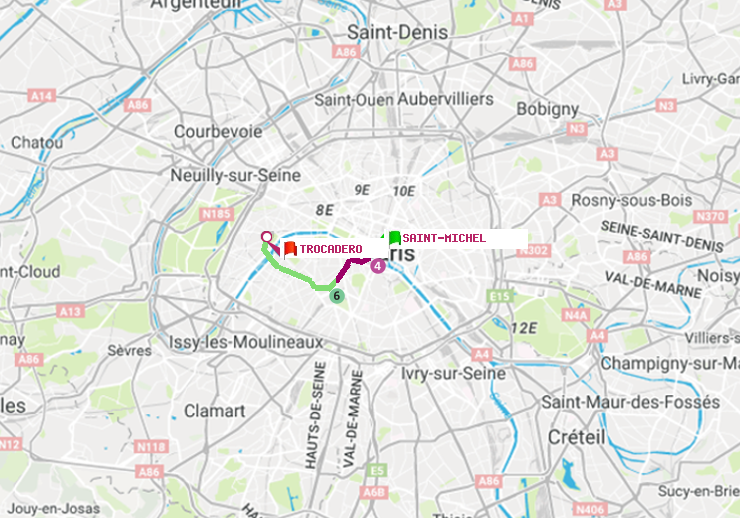 plan itinéraire ratp de Saint-Michel à Trocadéro