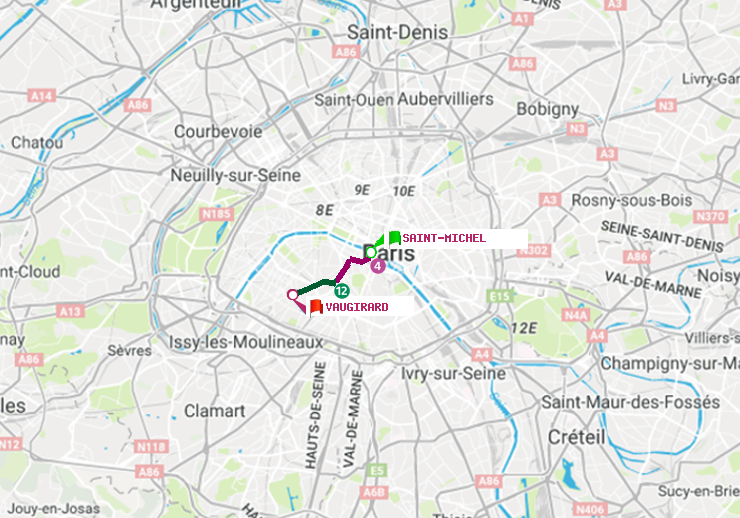 plan itinéraire ratp de Saint-Michel à Vaugirard (Adolphe Chérioux)