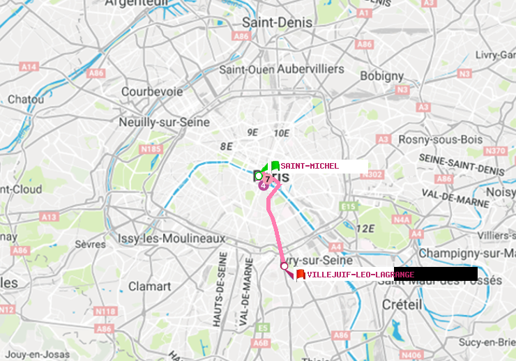 plan itinéraire ratp de Saint-Michel à Villejuif-Léo Lagrange