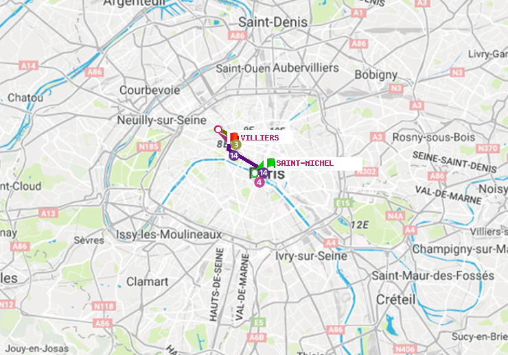 plan itinéraire ratp de Saint-Michel à Villiers