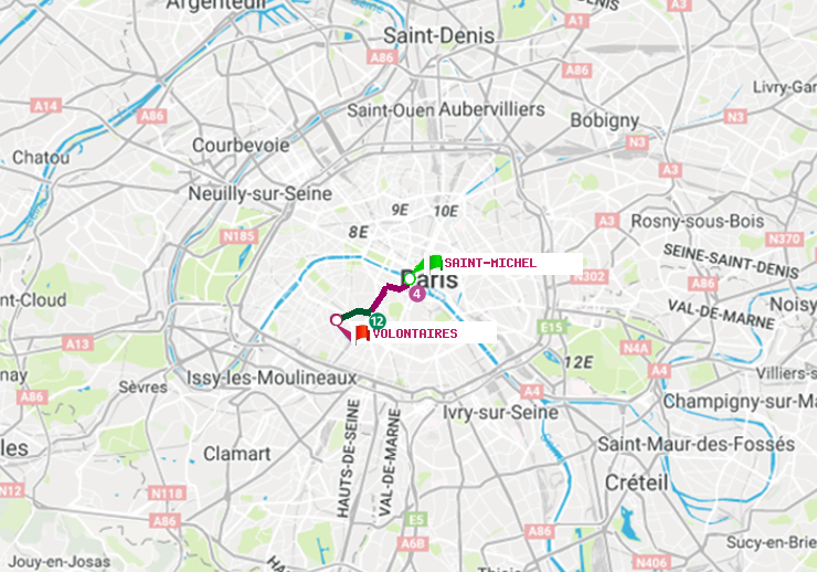 plan itinéraire ratp de Saint-Michel à Volontaires