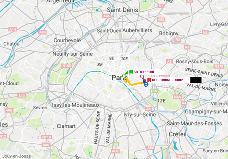 plan itinéraire ratp de Saint-Paul (Le Marais) à Alexandre-Dumas