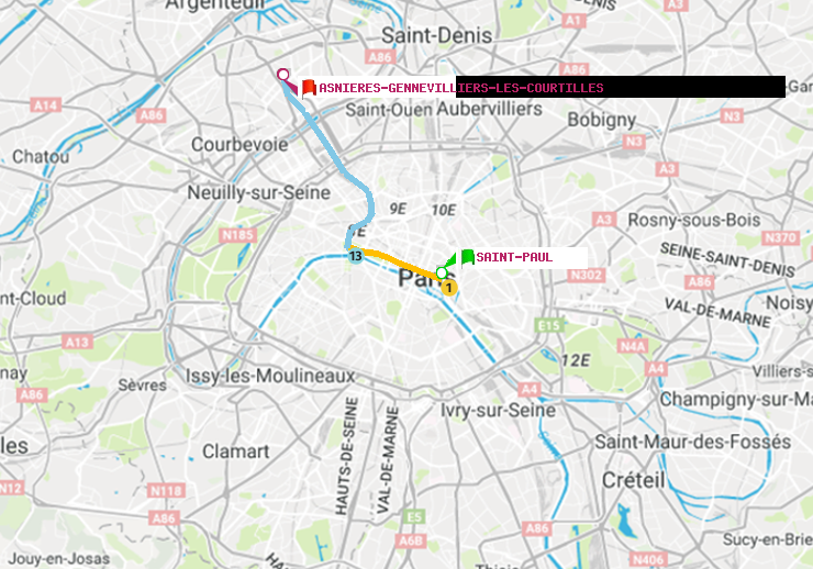 plan itinéraire ratp de Saint-Paul (Le Marais) à Asnieres-Gennevilliers Les Courtilles